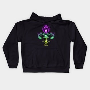 Fleur De Lis With Color Gradient In Golden, Green And Purple Kids Hoodie